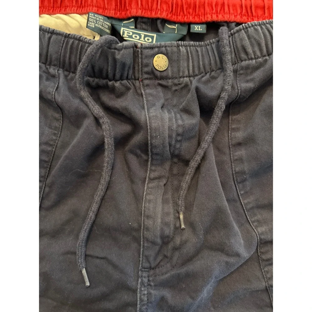 Vintage 90's Polo Ralph Lauren‎ Navy Blue Cotton Elastic Waist Drawstring Shorts